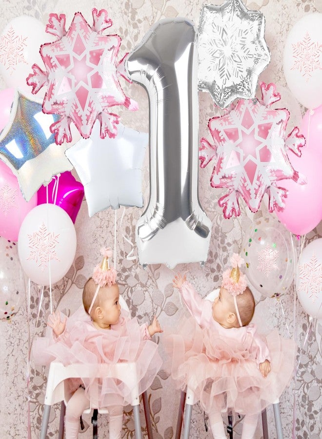 Kriyokiaa Winter Onederland 1st Birthday Party Decorations, 40" Pink One Balloon for First Birthday Decorations Wonderland Snowflake Foil Helium Balloons 1st Girl Party Supplies, Pink - Image 2